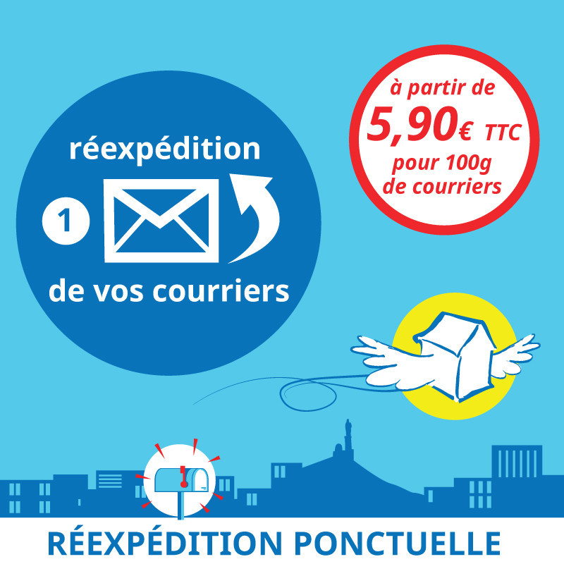 Service annexe à la boîte postale : réexpédition ponctuelle de courriers jusqu'à 100g.