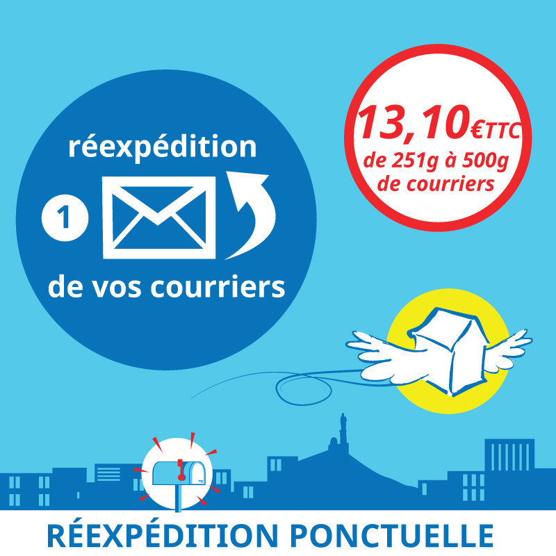 Service annexe à la boîte postale : réexpédition ponctuelle de courriers jusqu'à 500g.