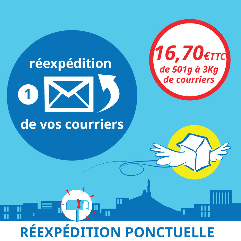 Service annexe à la boîte postale : réexpédition ponctuelle de courriers jusqu'à 3Kg.